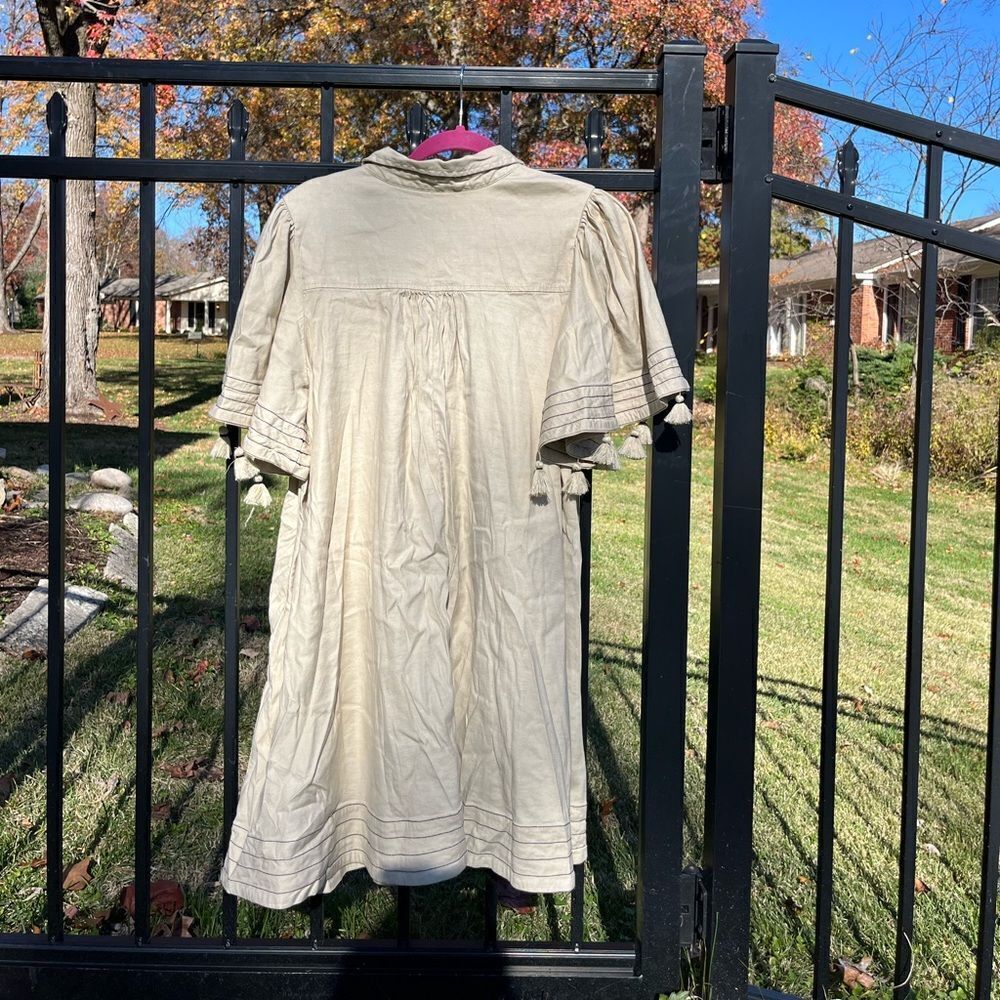 Anthropologie Maeve Collared Linen Button-Front Tassel Mini Dress NWT - Picture 7 of 9